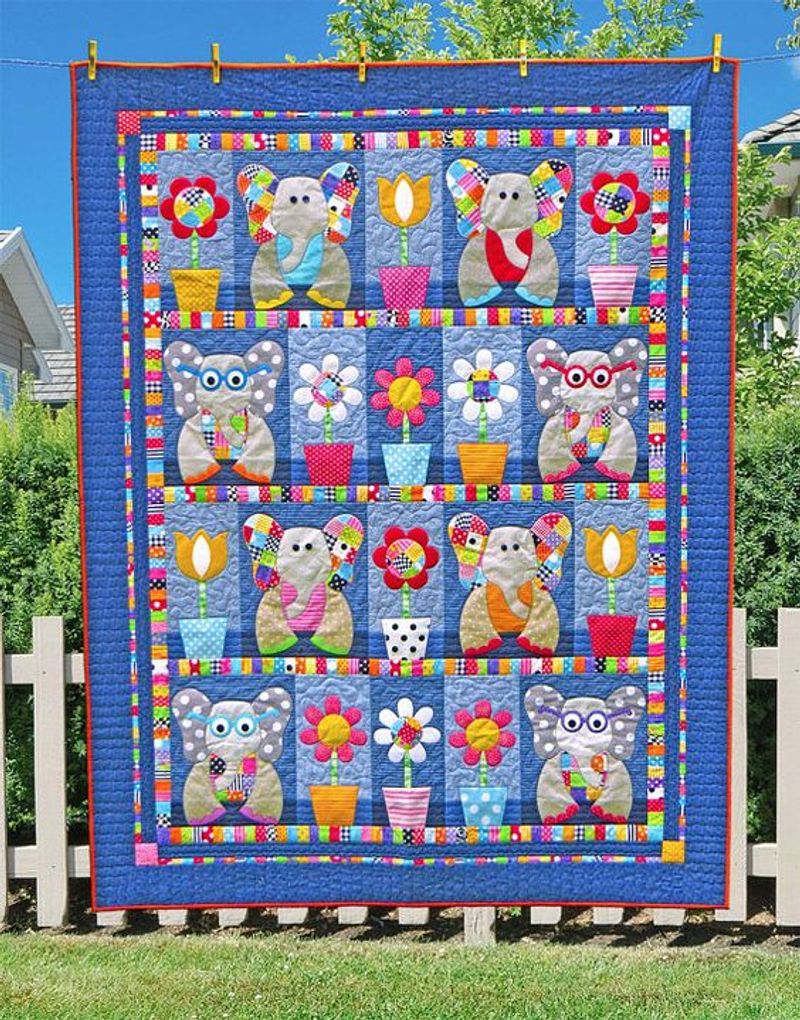 Lovely Elephants Patchwork Quilt Blanket