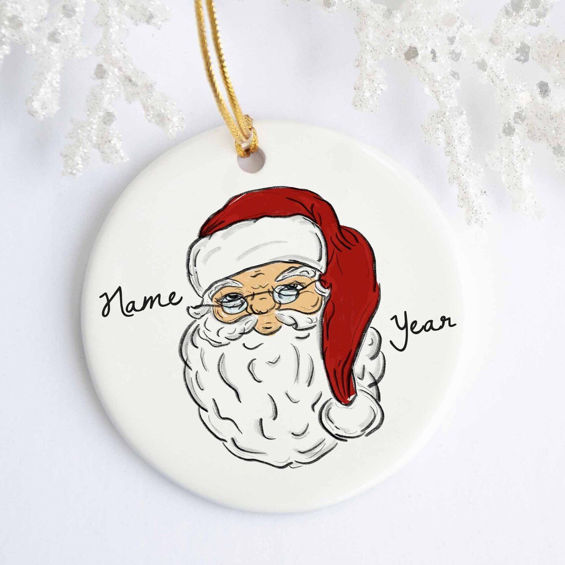 Santa Claus Personalized Ceramic Ornament Porcelain Holiday Ornament Christmas Name Year Custom Ornament First Christmas