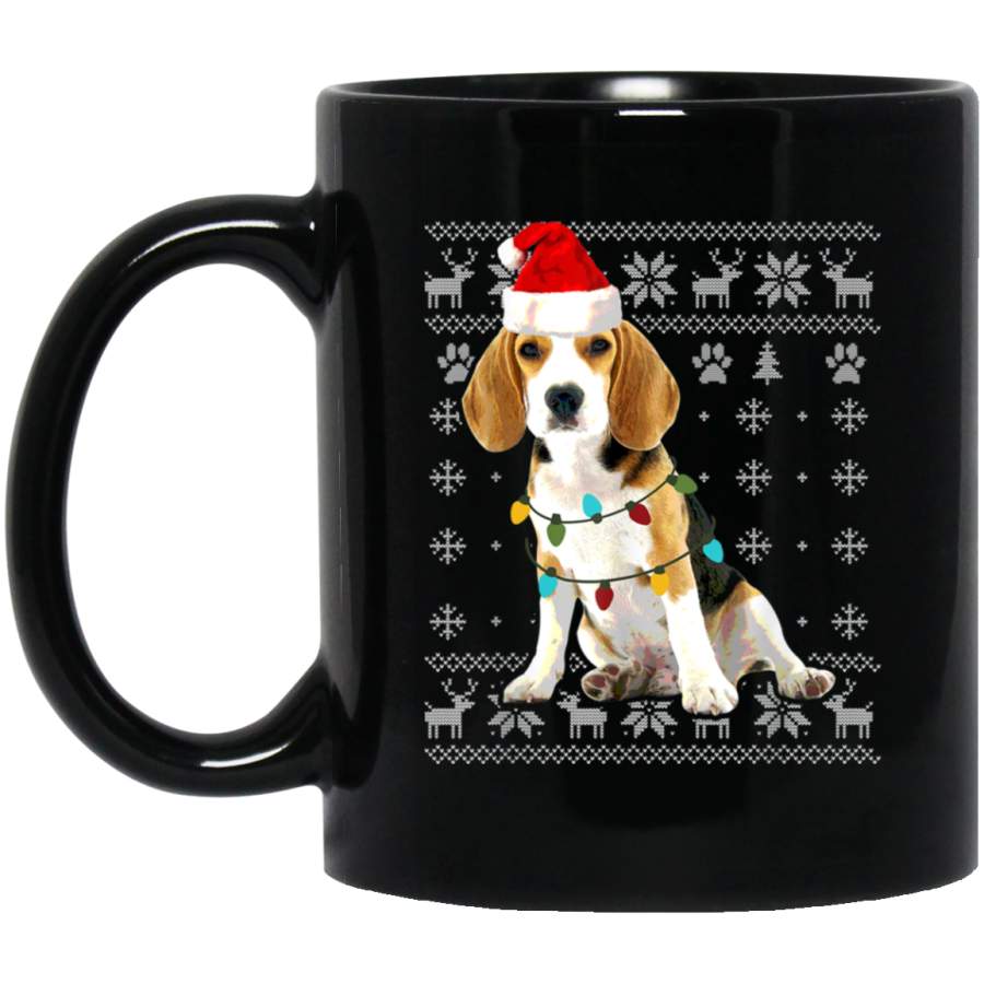 Beagle Christmas Ugly Sweater Style Dog Lover Xmas Gift  11 oz 15 oz Mug Black