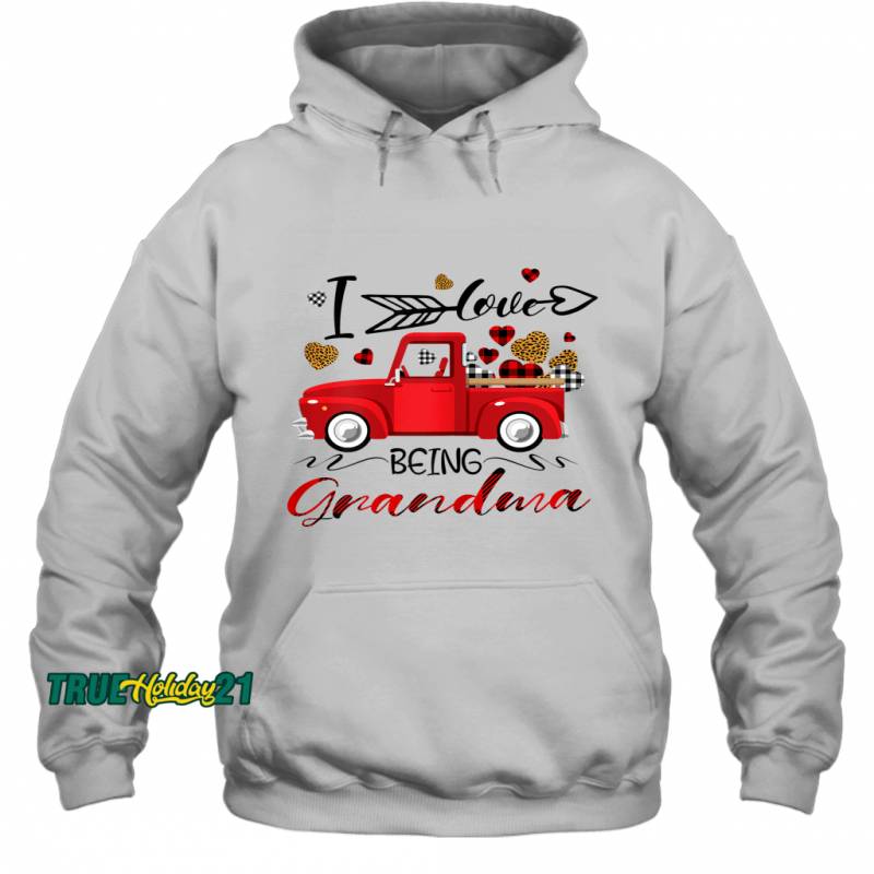 Womens I Love Being Grandma Funny Leopard Red Plaid Truck Hearts Hoodie