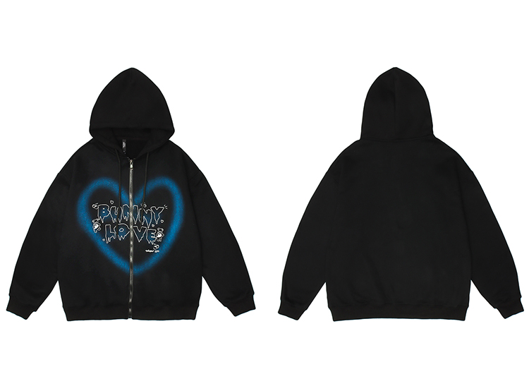 Y2k Graffiti Heart-shaped Print Zip-up Hoodie 90s Streetwear Autumn Punk E-girl Sweatshirt Harajuku Large Size Loose Outerwear alx