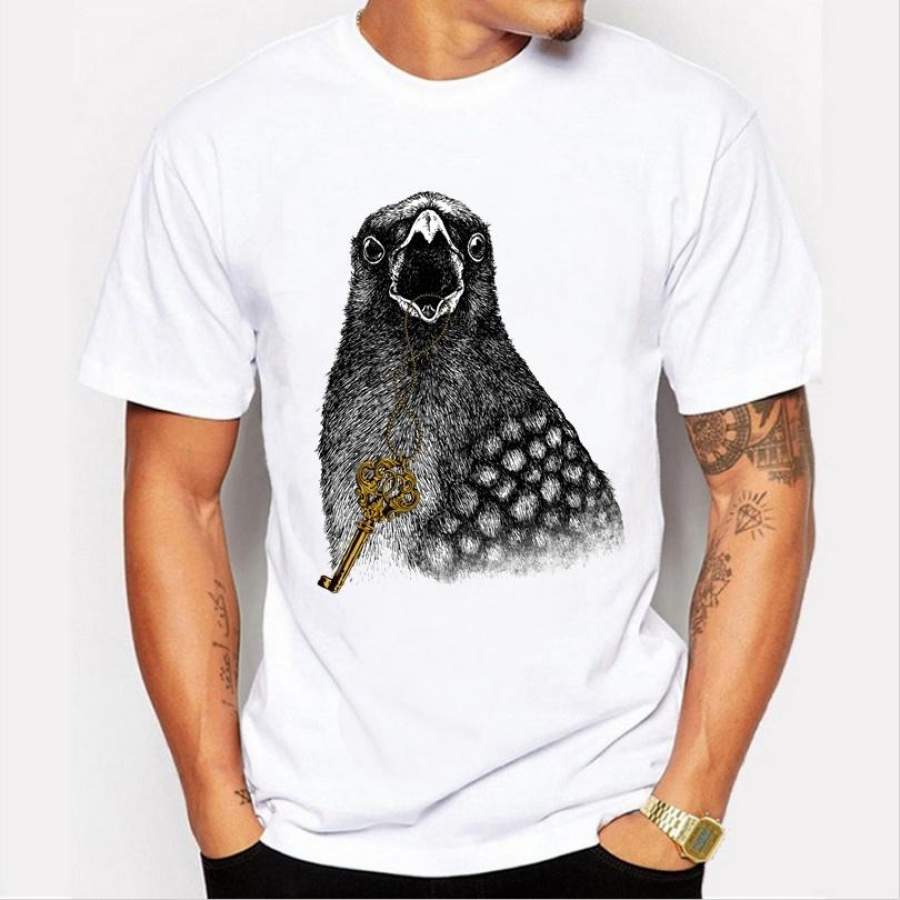 Newest High-Quality Casual Fashion Men’S Loose Short-Sleeved Animal Printed Hipster Design White T-Shirt