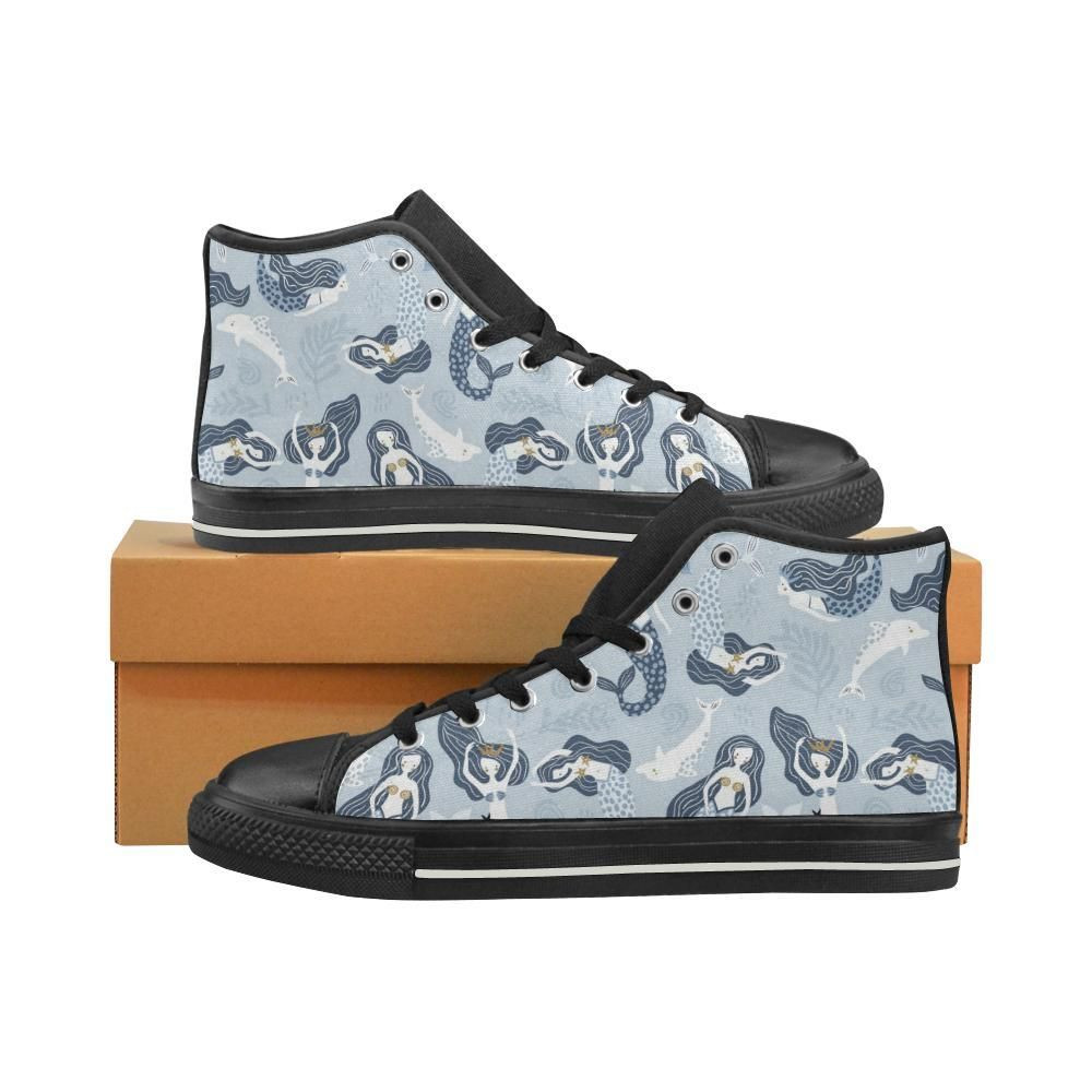 Mermaid Dolphin Pattern High Top Shoes Black