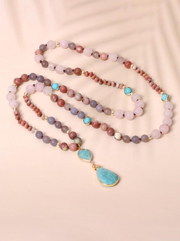 Women’S Bohemian Colorful Stone Crystal Tassel Necklace