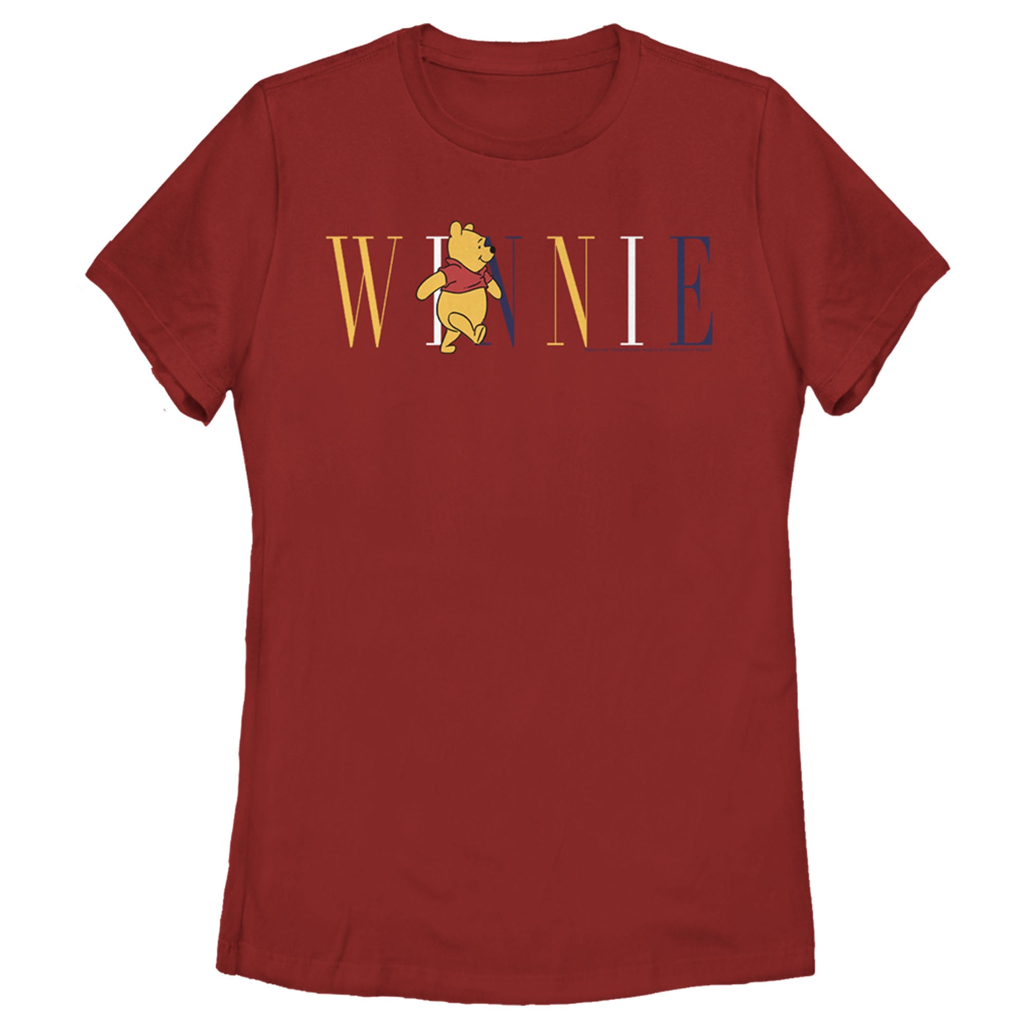 Women’S Winnie The Pooh Yellow, White, And Blue Script T-Shirt