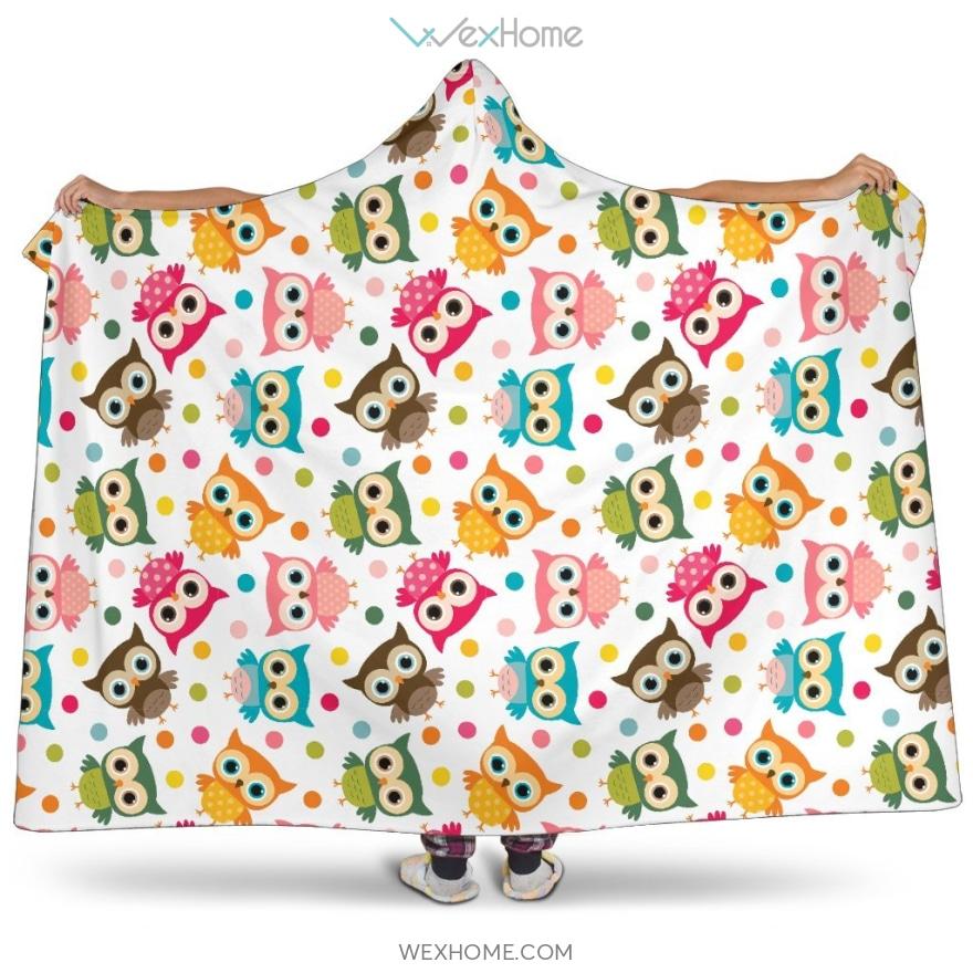 Color Cute Owl Pattern Hooded Blanket