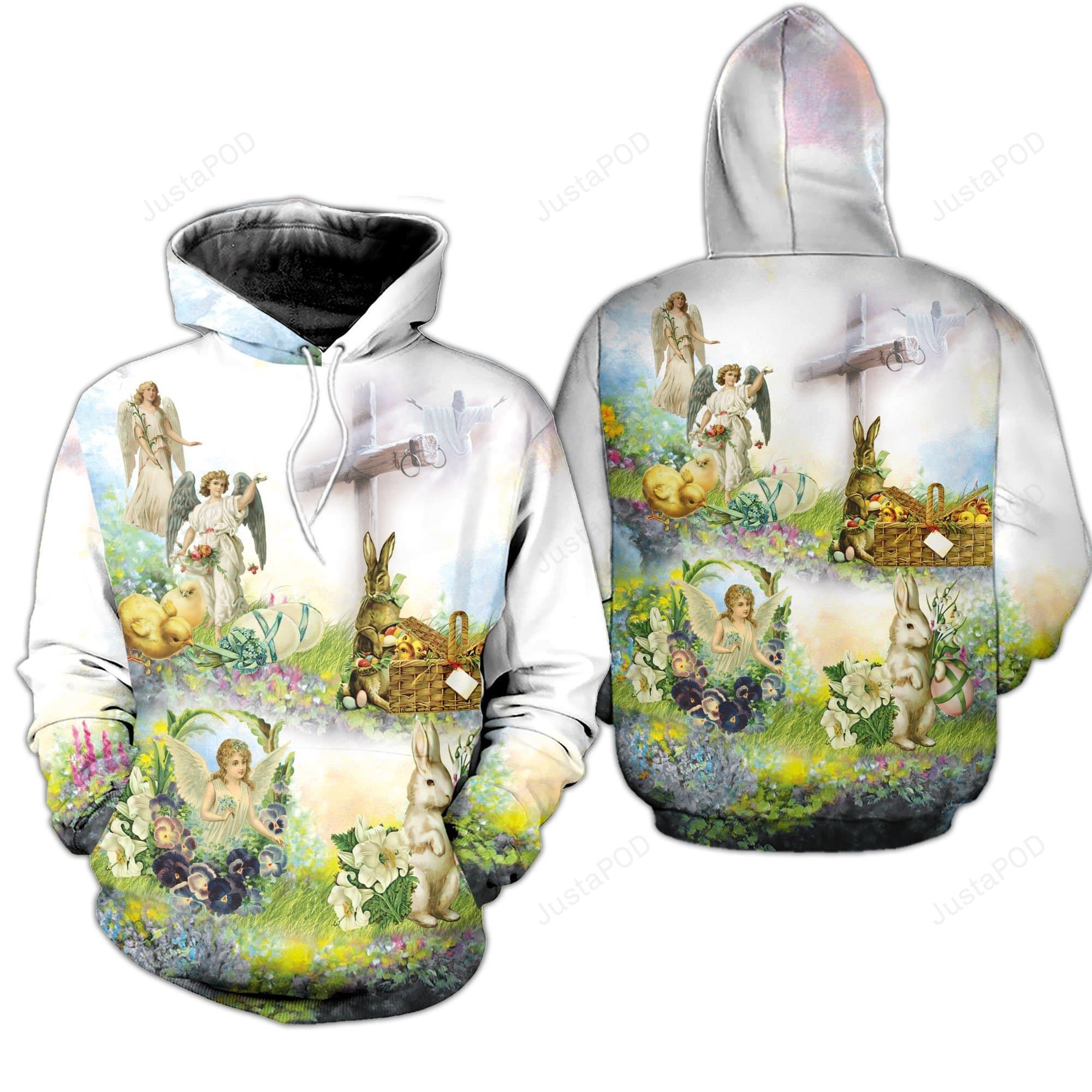 Angel Bunny Easter Day and Jesus Vintage Hoodie 3D