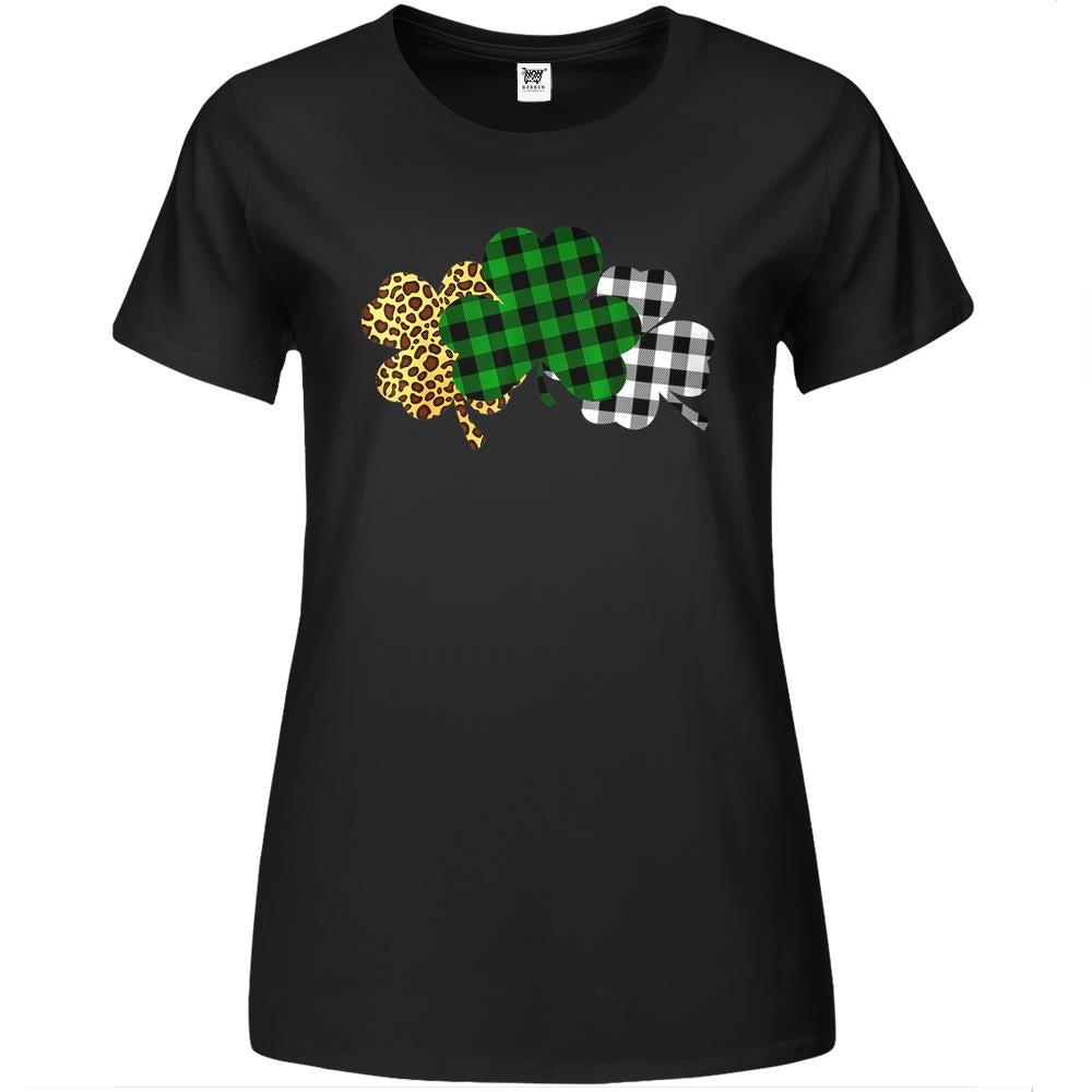 Buffalo Plaid Leopard Shamrock Clover Lucky St Patricks Day Premium Womens T Shirts