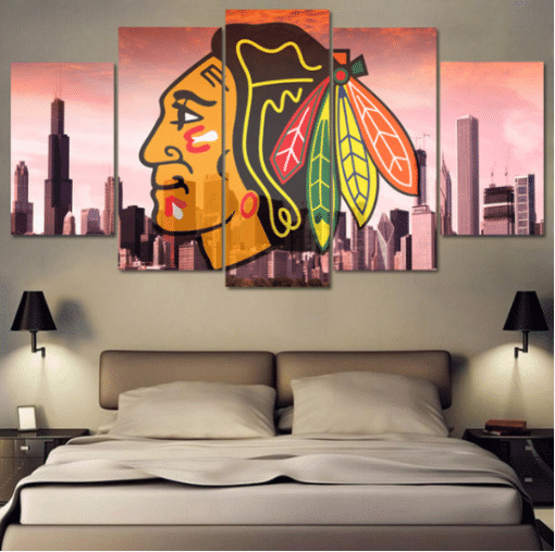 Chicago Blackhawks Ice Hockey Sport 5 Panel Canvas Art Wall Decor