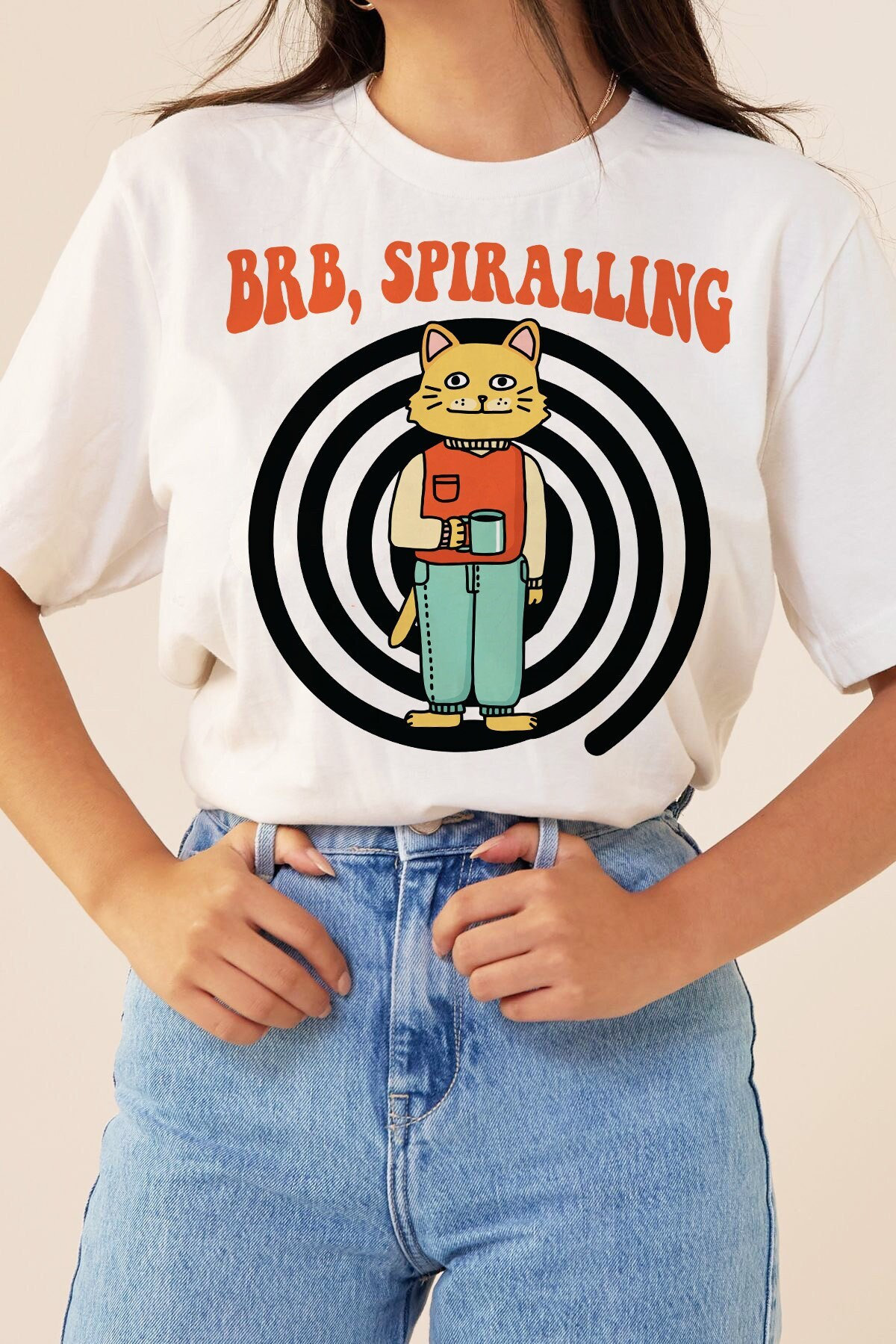 Meme Cat Tshirt, Funny Slogan Shirt , BRB spiralling T-shirt, Retro Crewneck Tee, Trendy Graphic Shirt, Unisex Oversize Shirt, Gift for him