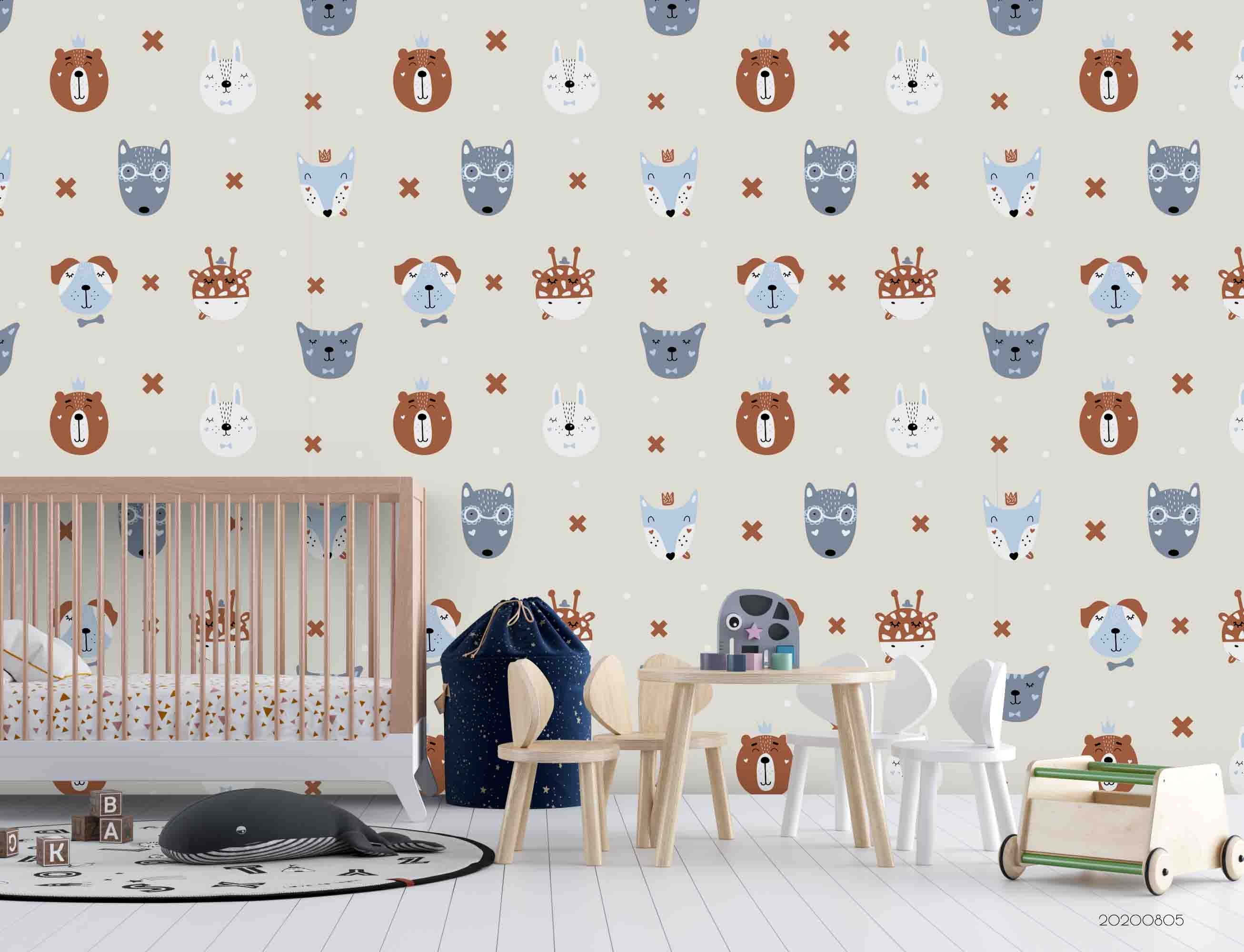 3D Rabbit Bear Cat Giraffe Animal Wall Mural Wallpaper Sf 18