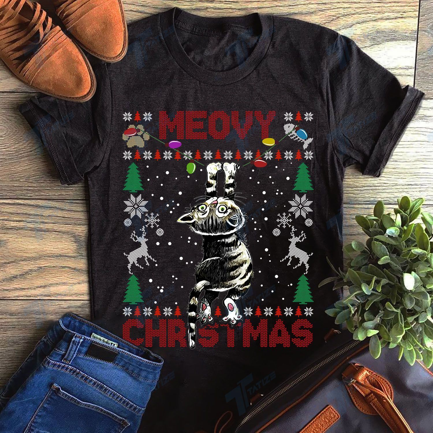 Meowy Christmas Funny Cat Kitten Ugly Sweater Graphic Unisex T Shirt, Sweatshirt, Hoodie Size S – 5XL