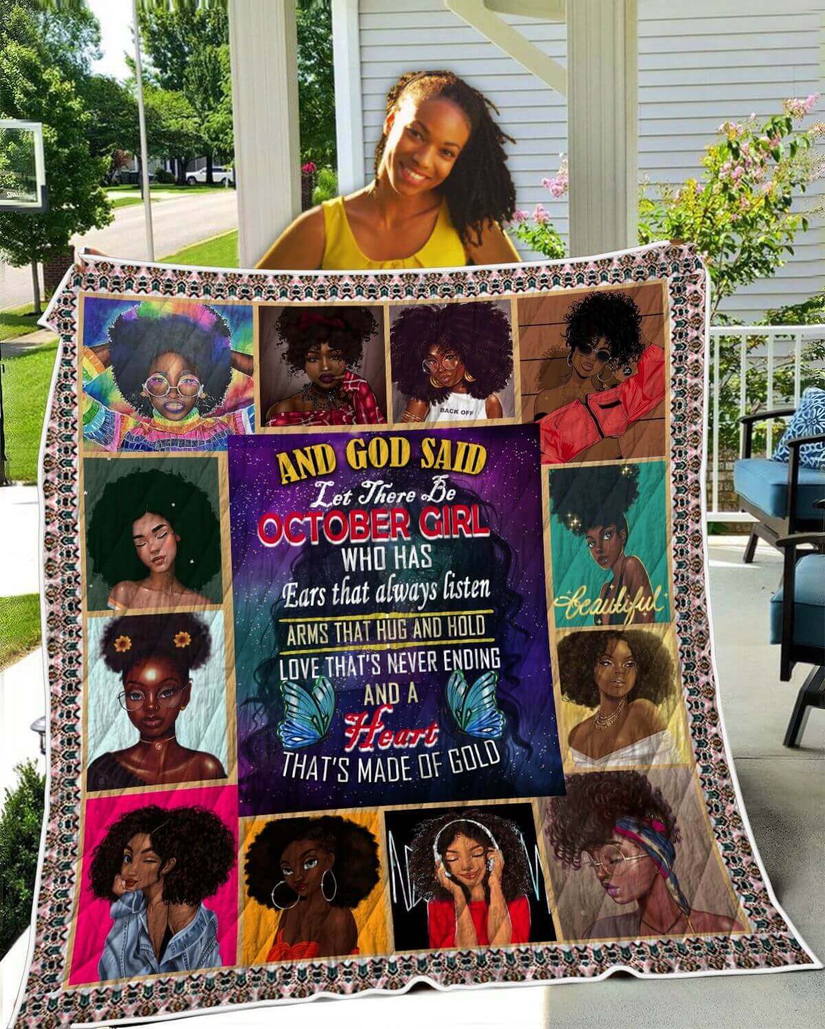 African American Quilts Let There Be October Girl Beautiful Melanin Afro Girl Afrocentric Themed Gift Idea WBG8886