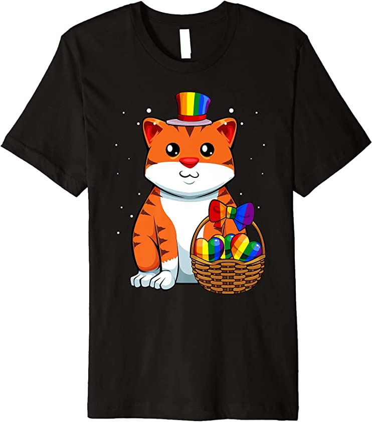 Easter Egg Cat LGBT-Q Cute Kitten Gay Pride Rainbow Flag Premium T-Shirt