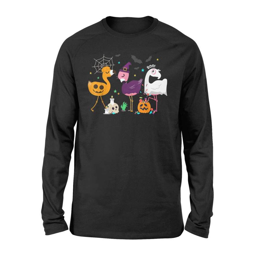 Flamingo Halloween Pumpkin Witch Ghost  Long Sleeve T-Shirt