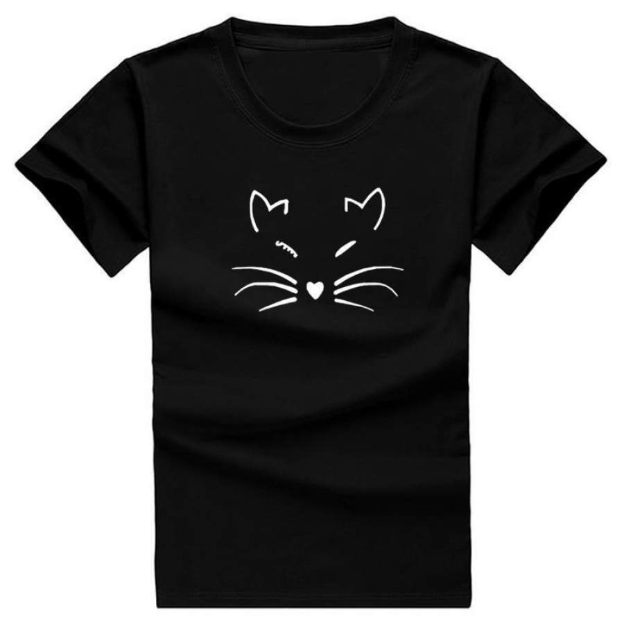 2018 Fashion Cat Print Cute T Shirt Tops Female Summer Loose Short Sleeve Design T-shirt For Women Funny