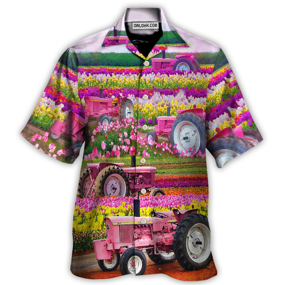 Tractor In Field Tulip Rural Landscape Majestically – Hawaiian Shirt  – Owl Ohh