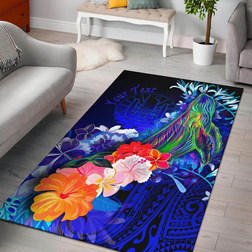 Tahiti Custom Personalised Area Rug – Humpback Whale With Tropical Flowers (Blue)