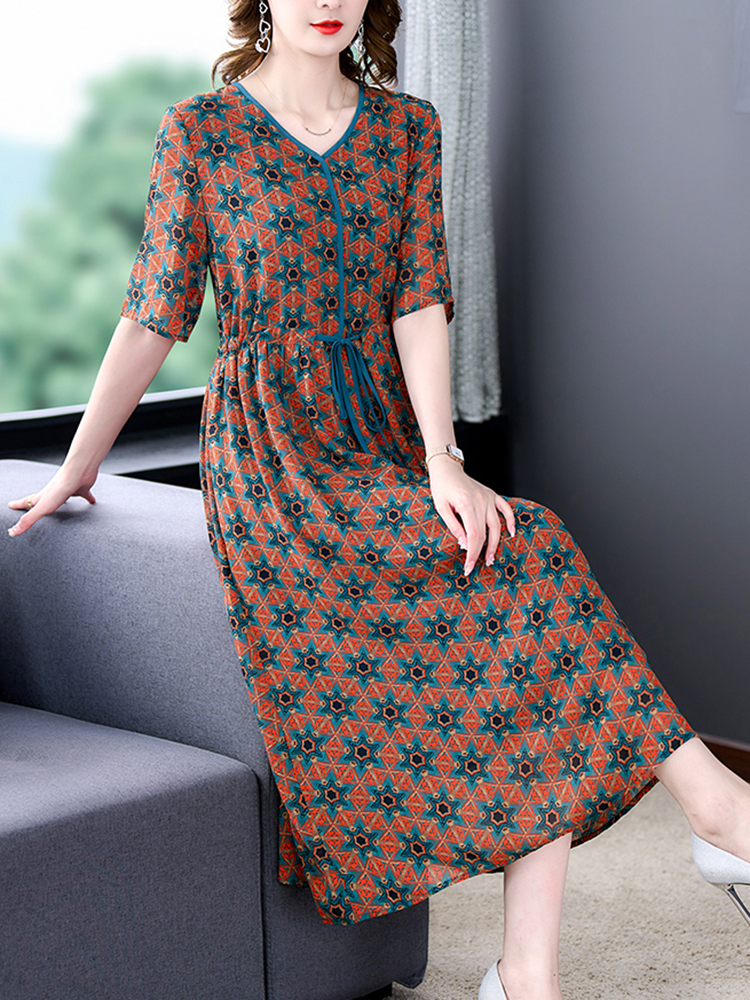 Summer New Floral Chic V-Neck Midi Dress Women Korean Elegant Bodycon Casual Evening Dress 2022 Vintage Casaul Party Vestidos alx