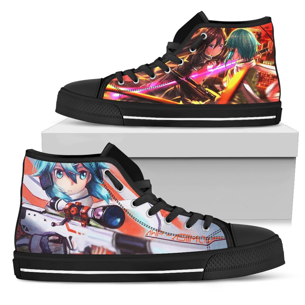 Sword Art Online Sinon And Yuuki Hi Top Sneakers Sao Anime Shoes