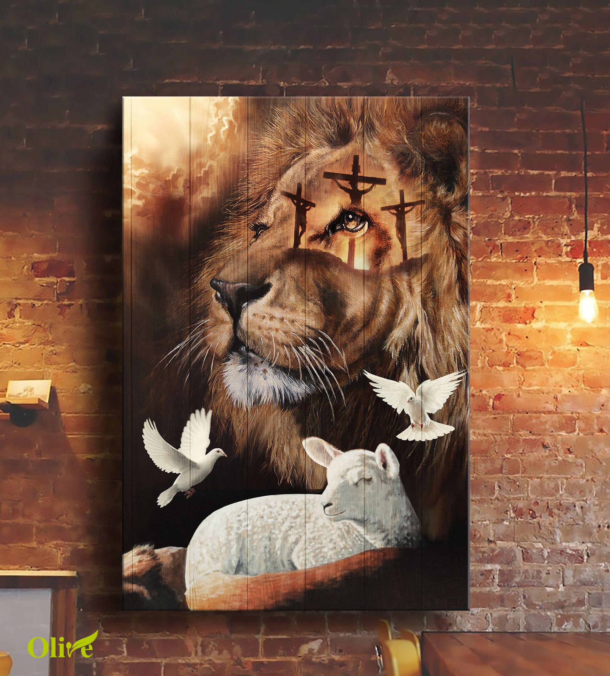 Jesus – Beautiful Lion, Lamb And Dove Easter Canvas And Poster | Wall Decor Visual Art