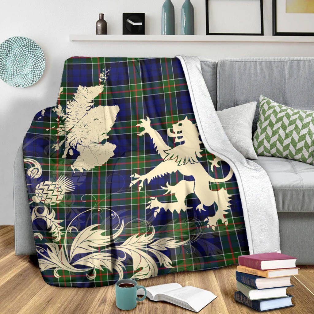 Tartan Blanket Colquhoun Modern Tartan Scotland Lion Thistle Map Plaid Blanket