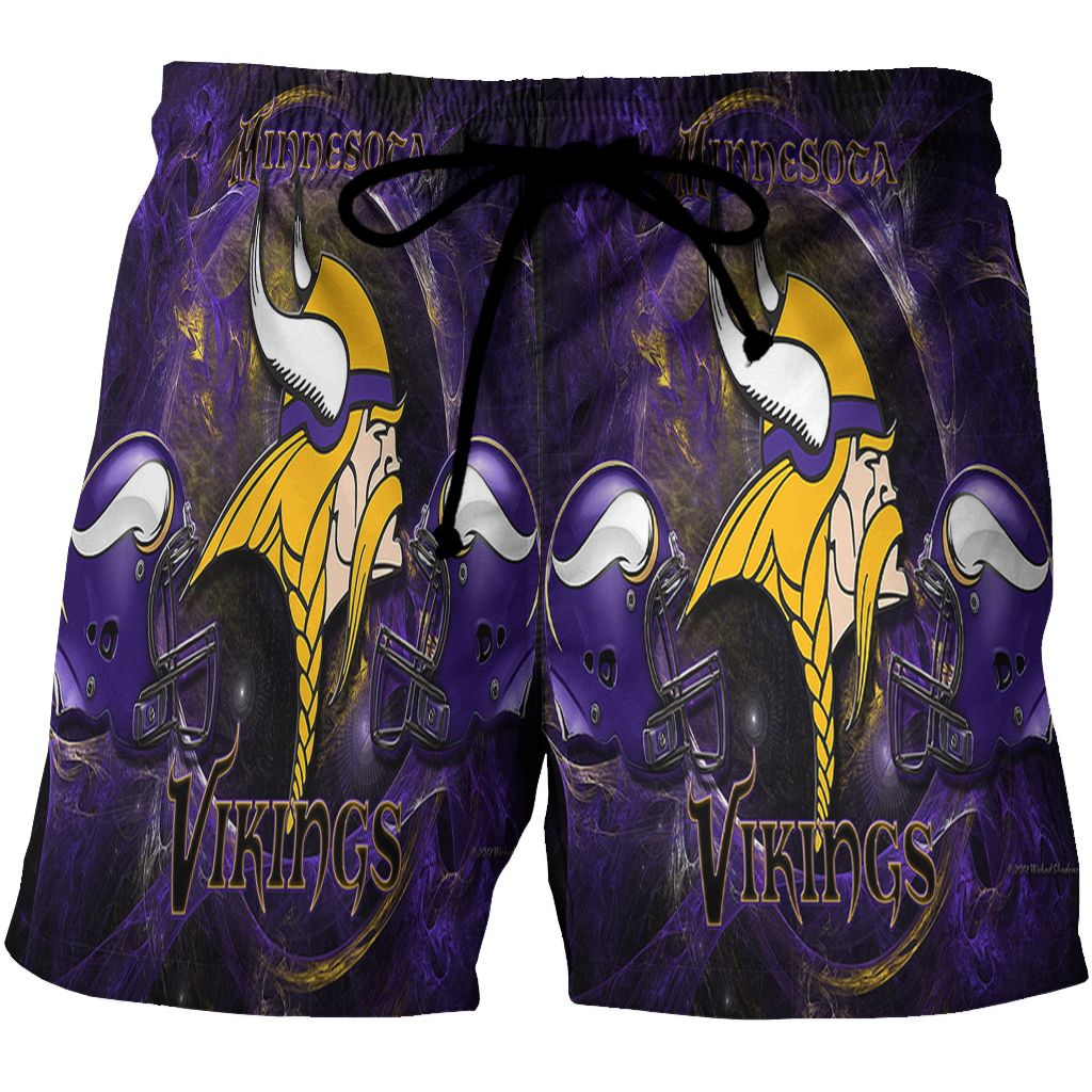 Minnesota Vikings Emblem Helmet V2 3D All Over Print Summer Beach Hawaiian Short