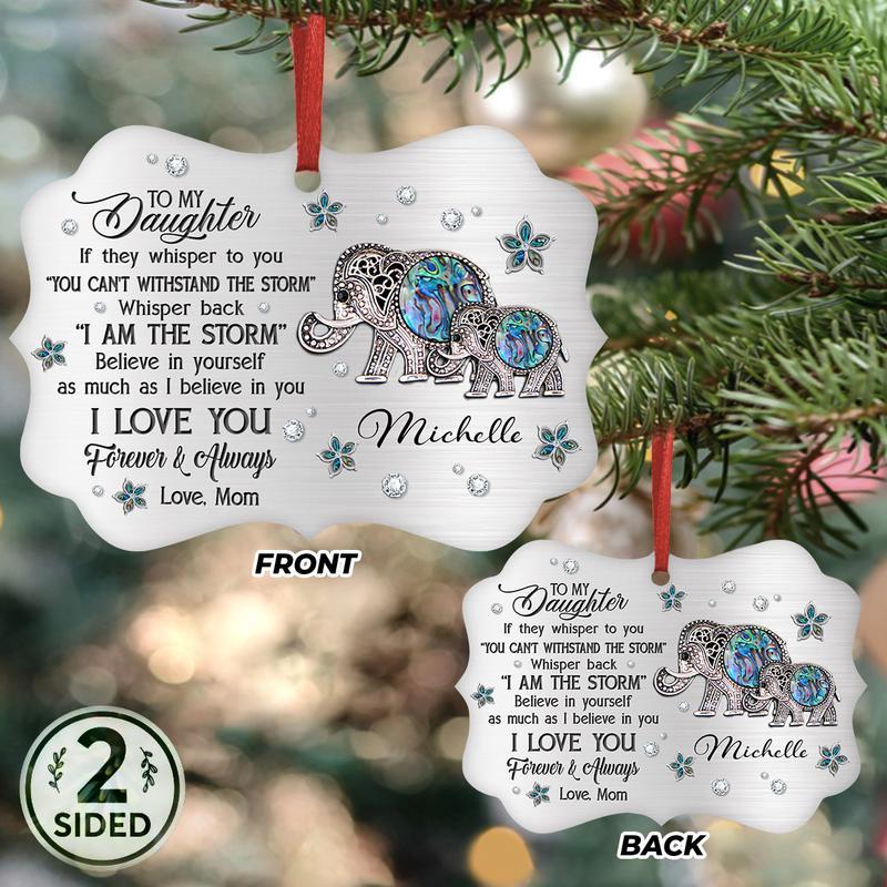 Personalized To My Daughter Wood Ornament, Custom Mother And Daughter, Elephant Lovers Ornament