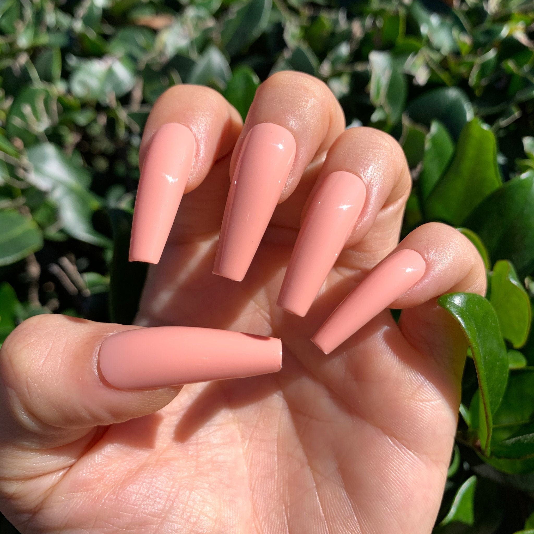 Peachin Booty Long Coffin Press on Nails | Shiny Gloss or Matte Finish | 20 PCS False Nails | Solid Color | Fake nails| Glue on nails