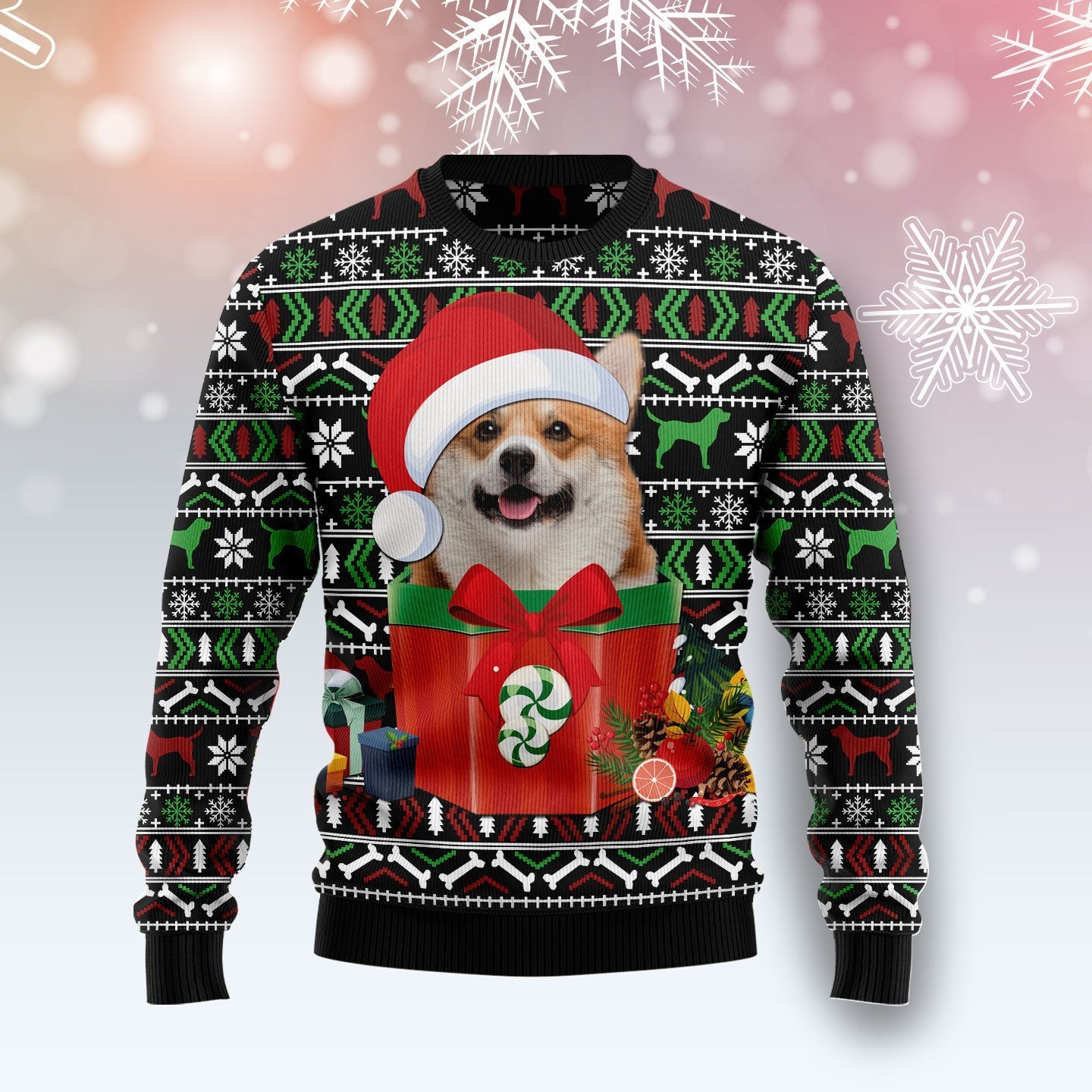 Funny Dog In The Gift Box Ugly Christmas Sweater | For Men & Women | Adult | Us6063