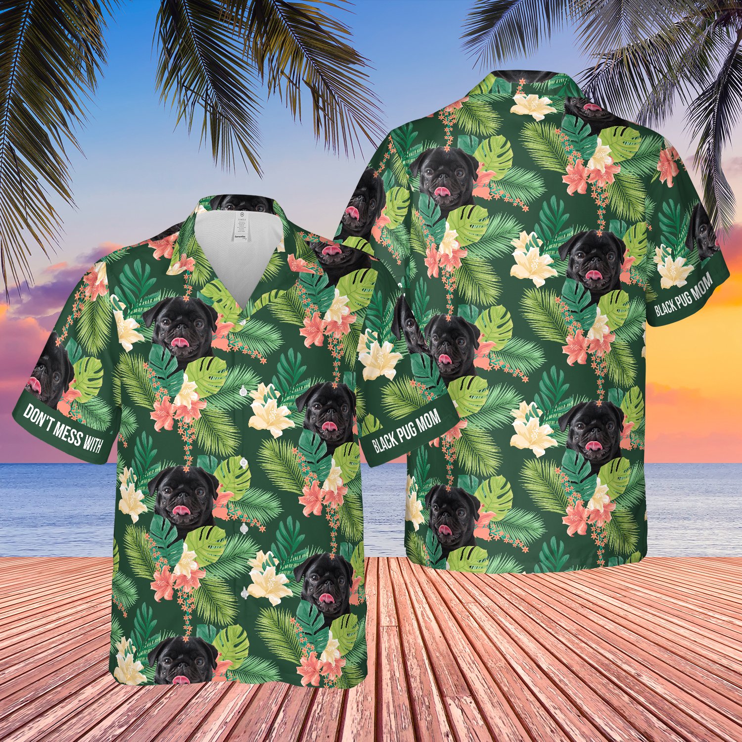 Mess With Black Pug Mom Tropical Floral Hawaii Shirt Ha54856