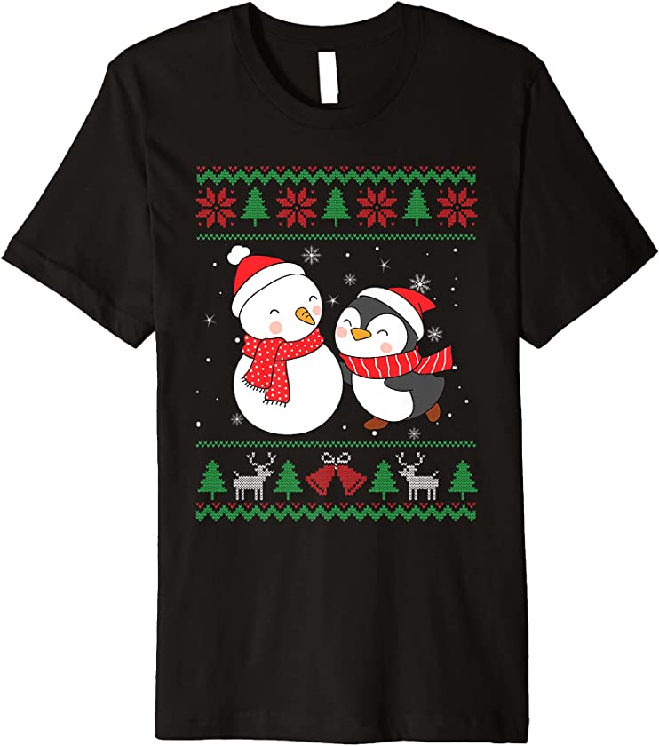 Penguin And Snowball Ugly Christmas Family Matching Premium T-Shirt