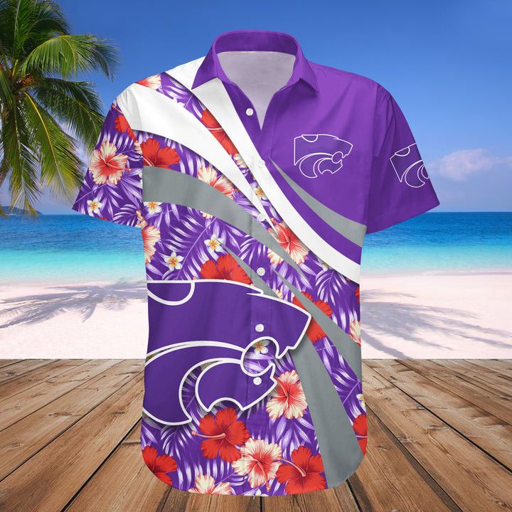 NCCA Kansas State Wildcats Red Hibiscus Purple Trendy Hawaiian Shirt Aloha Shirt