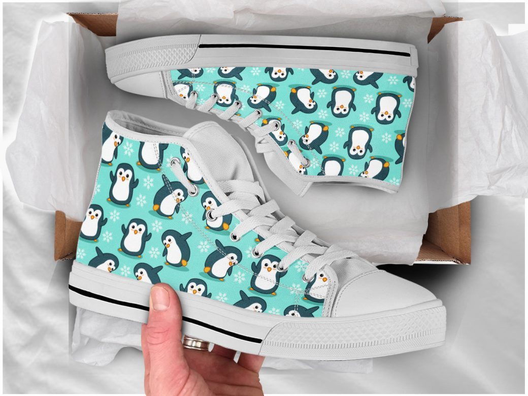 Penguin Gym High Top Personalized Shoes Custom Name, Text For Women, Men