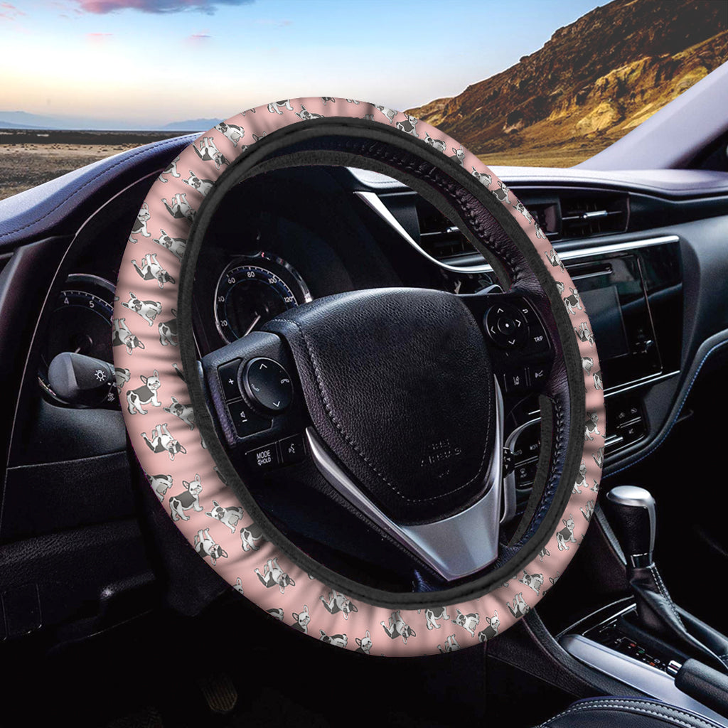 Cute French Bulldog Puppy Pattern Print Car Steering Wheel Cover