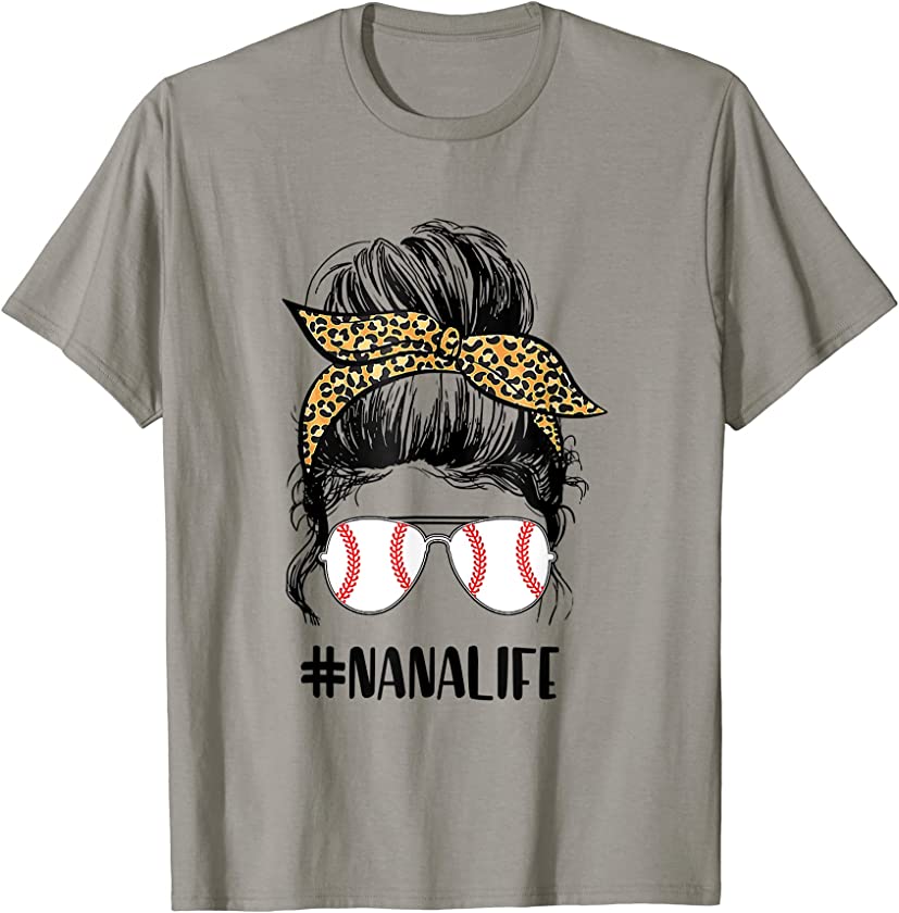 T Ball Nana Life Messy Bun Leopard Teeball Nana Softball T-Shirt