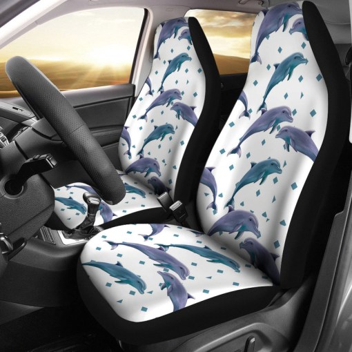 Dolphins Pattern Dotted Background Universal Fit Car Seat Covers 7329