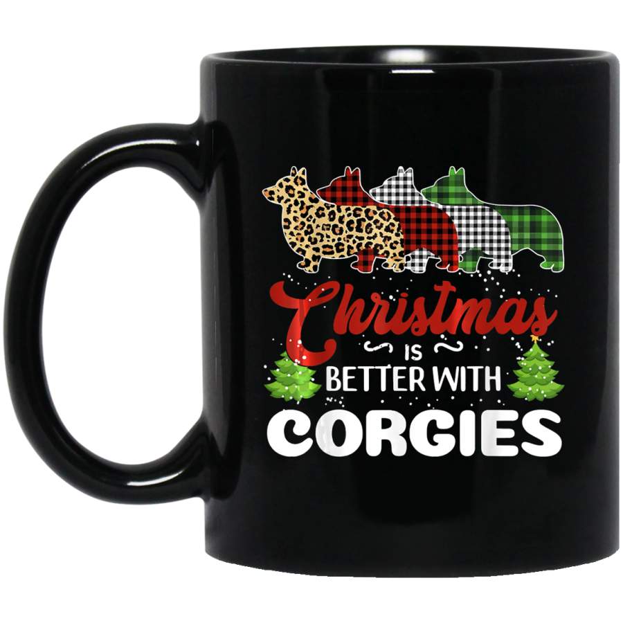 Christmas Is Better With corgi Dog Plaid Buffalo Vintage Black Mug Pet Owner, Dog Dad Mom Lover, Best Friends Gifts Funny Sayings Slogan Cute