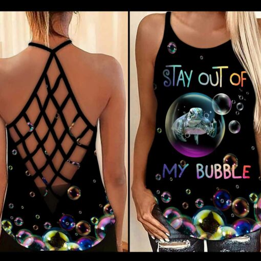 Stay Out Of My Bubble Turtle Criss Cross Tank Top For Turtle Lovers, Gift For Her Gift For Turtle Lover Friend Tanktop And Legging, Animal Lovers