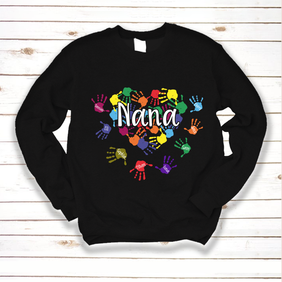 Nana And Grandkids Heart Colorful Hands Sweatshirt