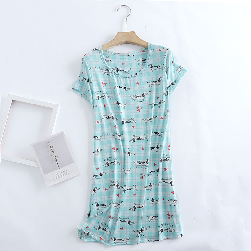 Summer Sweet nightdress women nightgowns Recycled polyester short sleeves sleep dress women cute Cartoon sleepwear night dress alx