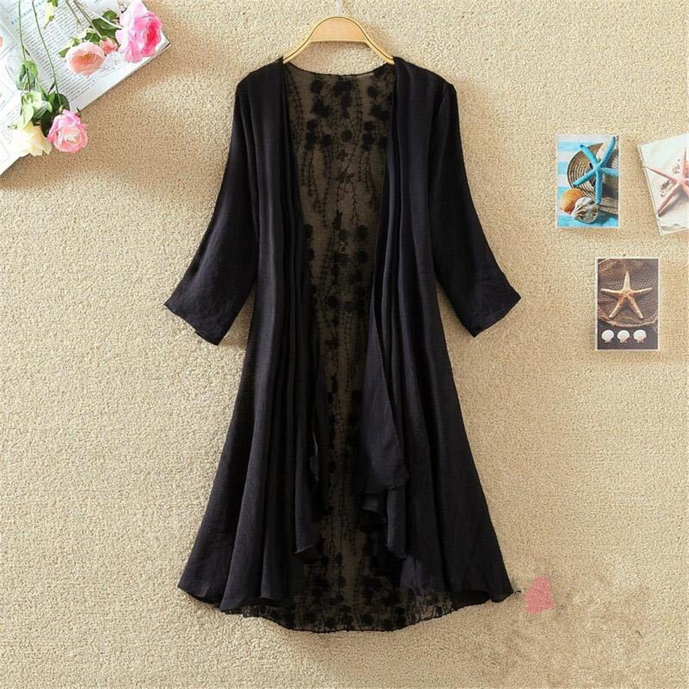 2022 Spring Summer Shirts Female Women Chiffon Kimono Cardigan Lace Long Shirt Ruffles Hollow Out Loose Ladies Cardigans Basic alx