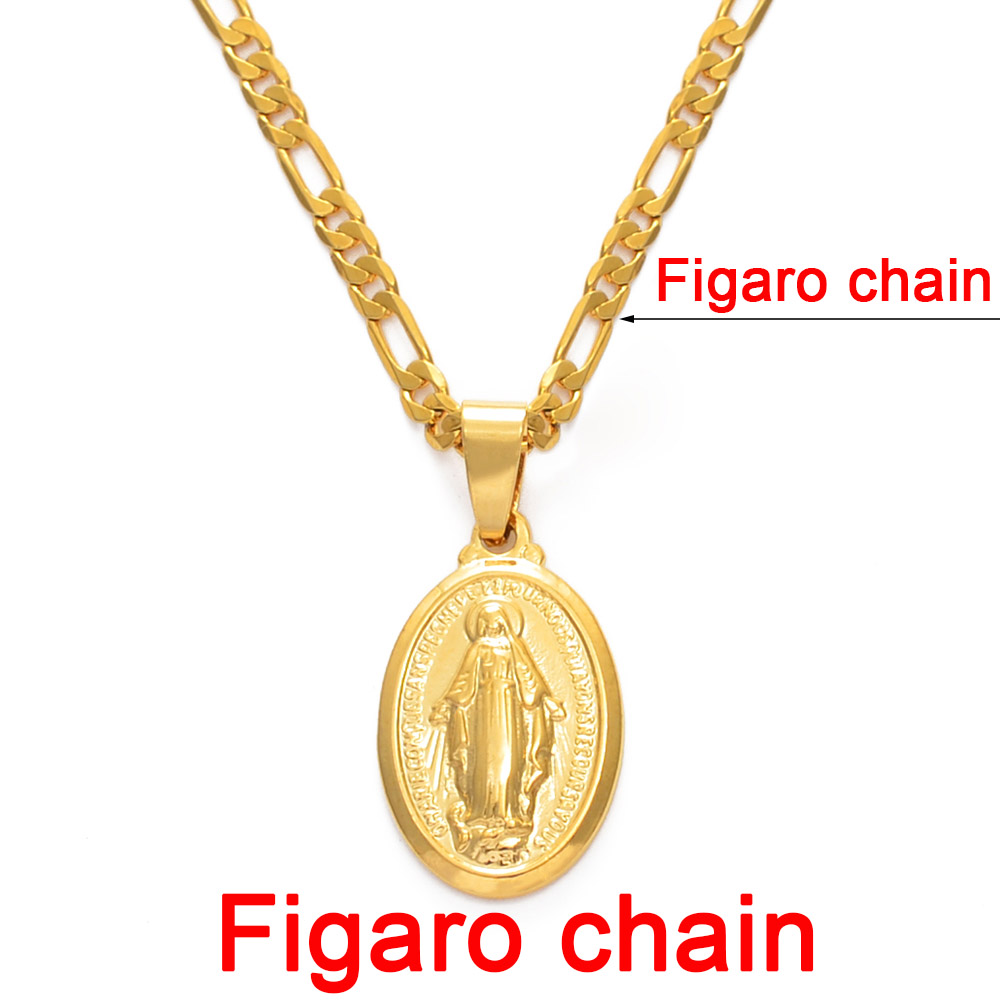 Anniyo Virgin Mary Pendant Rope Necklaces Men Women Gold Color Our Lady Jewelry Wholesale Colar Cross Trendy Chain #006210R alx