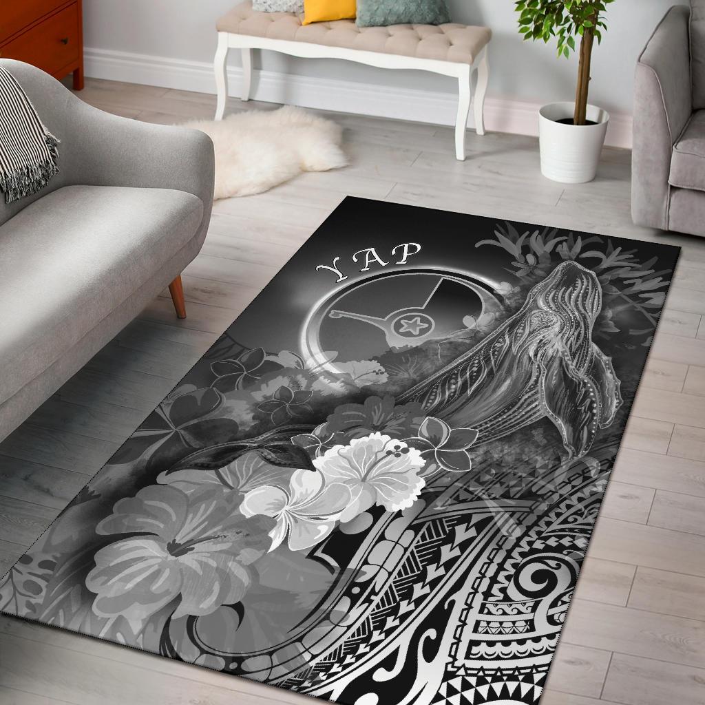 Yap Area Rug – Humpback Whale With Tropical Flowers (White)