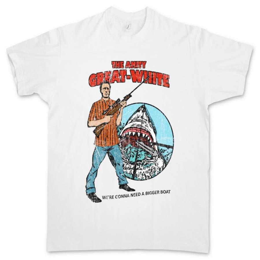 The Amity Great Jaws Martin Quint Boat Brody Rifle Shark Island Men’s T-Shirt