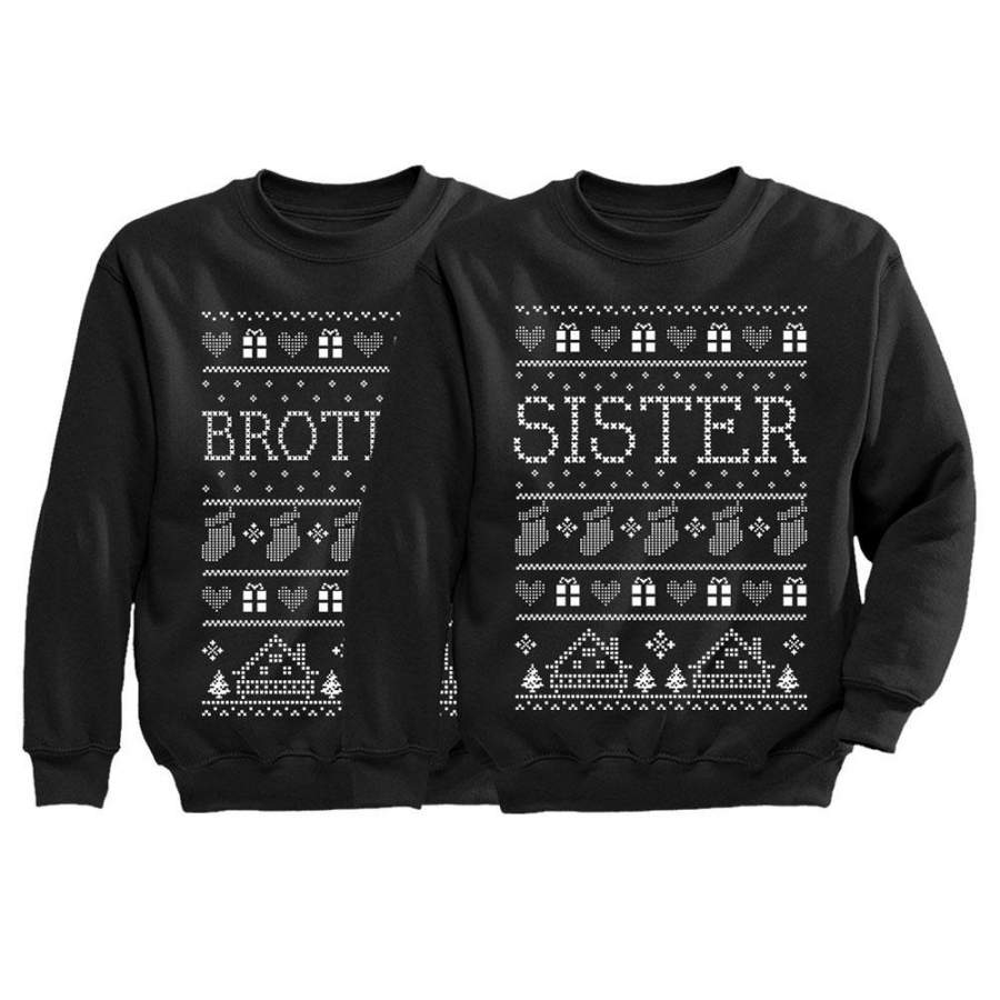 Brother & Sister Matching Xmas Gift for Siblings Ugly Christmas Sweatshirts Set