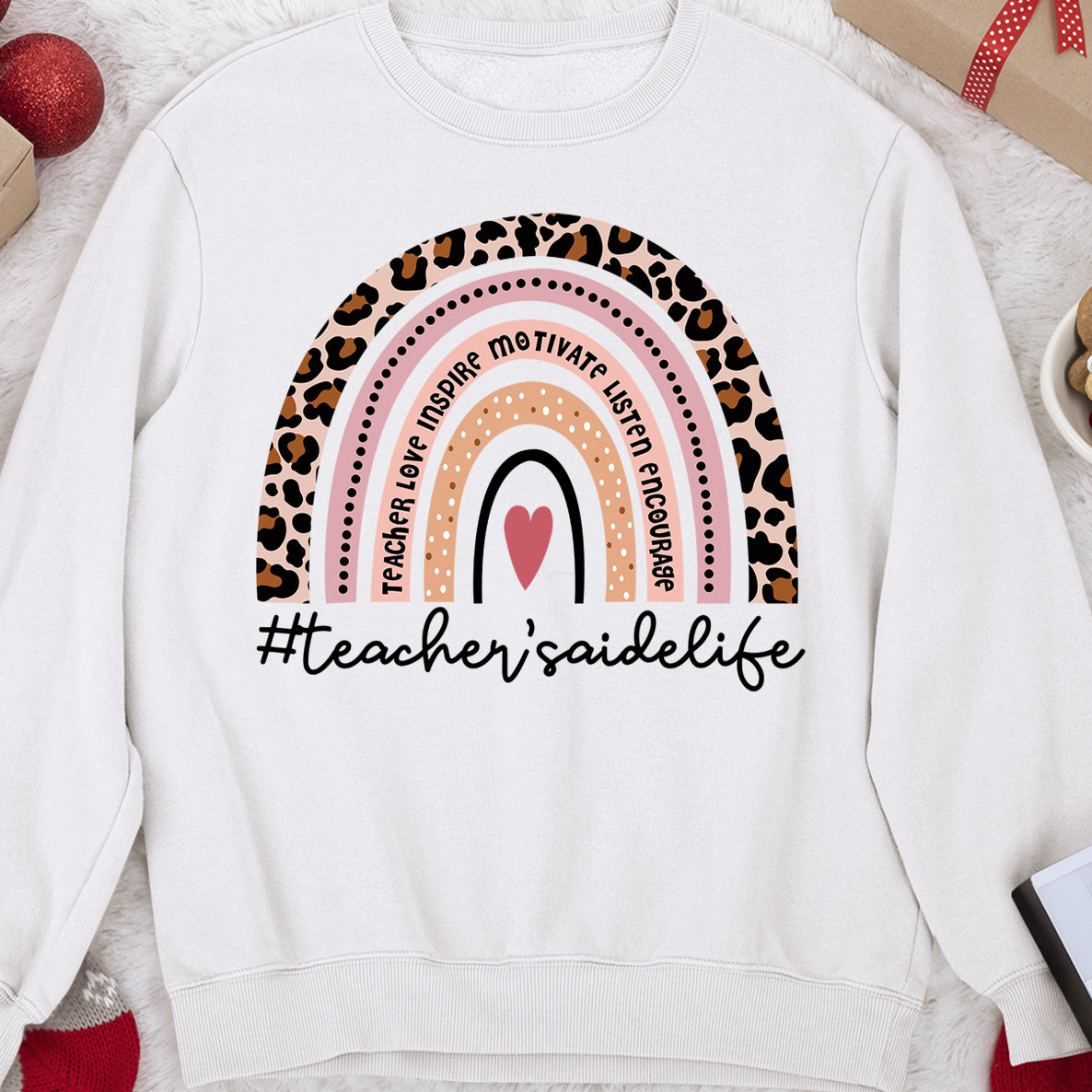 Teachers Aide Cute Boho Leopard Rainbow Back To School Gifts – Standard Crew Neck Sweatshirt