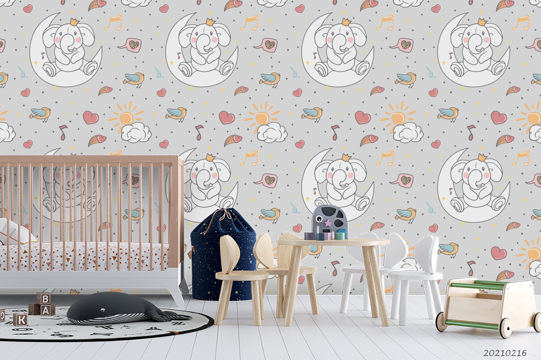 3D Cartoon Animal Moon Elephant Wall Mural Wallpaper Lqh 47