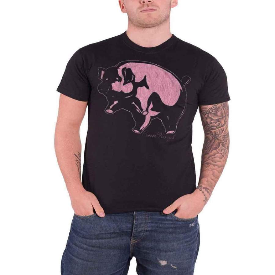 Pink Floyd T Shirt Animals Pig Vintage Logo Official Mens Black