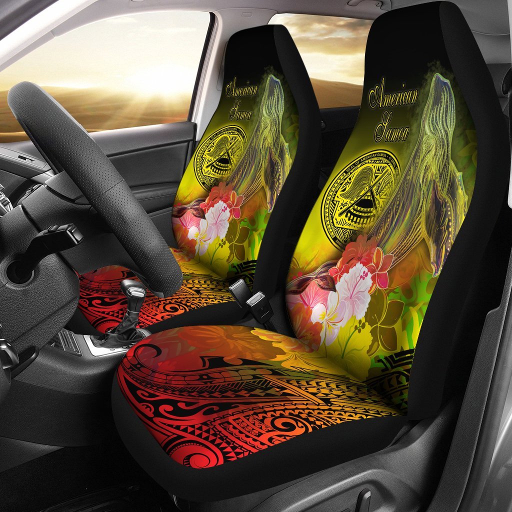 American Samoa Polynesian Car Seat Covers – Humpback Whale with Tropical Flowers – BN18